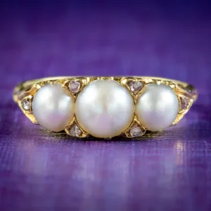 Antique Victorian Natural Pearl Diamond Ring Dated 1891