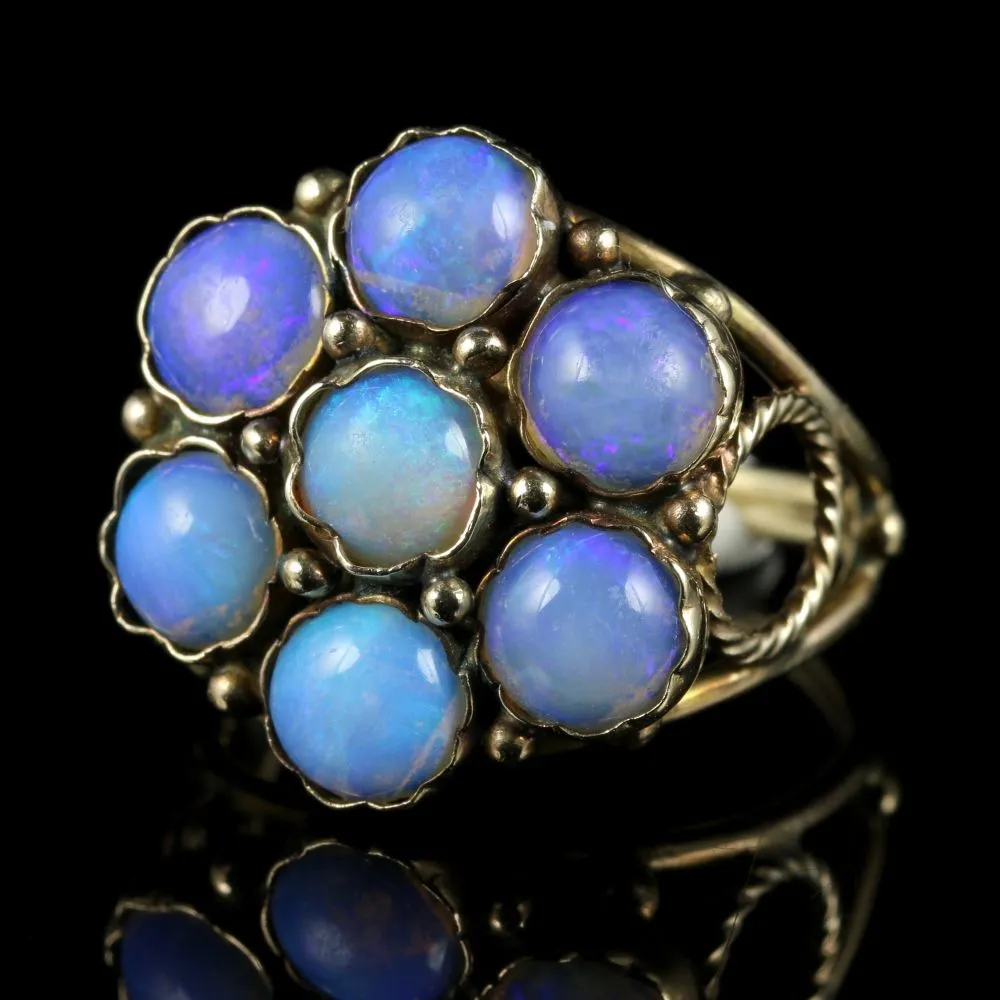 Antique Victorian Opal Cluster Ring Rose Gold Fabulous Opals