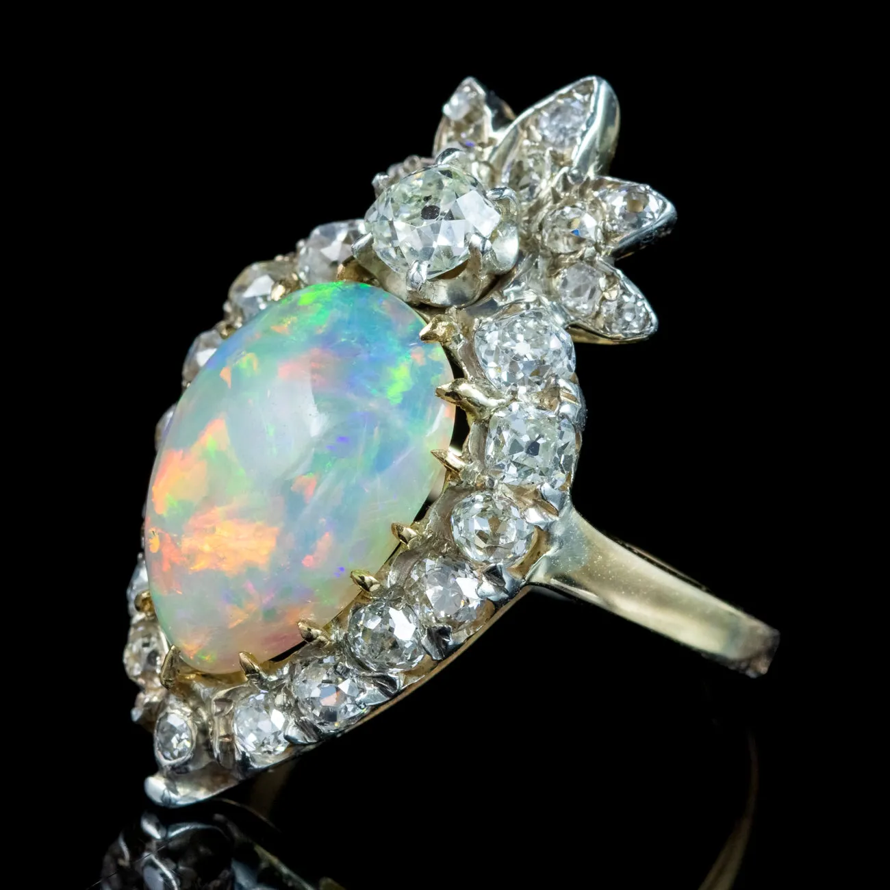 Antique Victorian Opal Diamond Cluster Ring 5.5ct Opal