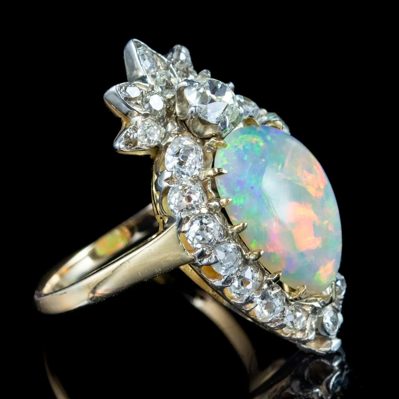 Antique Victorian Opal Diamond Cluster Ring 5.5ct Opal