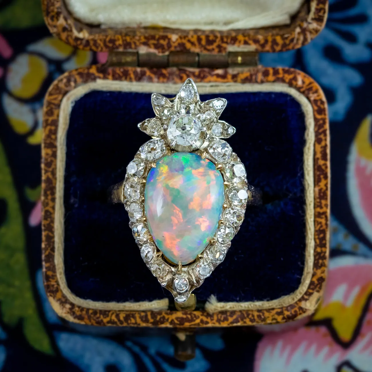 Antique Victorian Opal Diamond Cluster Ring 5.5ct Opal