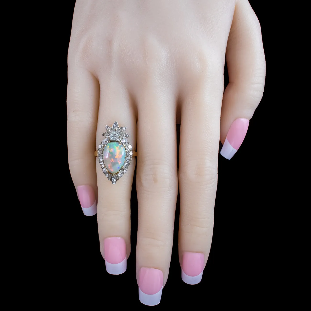 Antique Victorian Opal Diamond Cluster Ring 5.5ct Opal