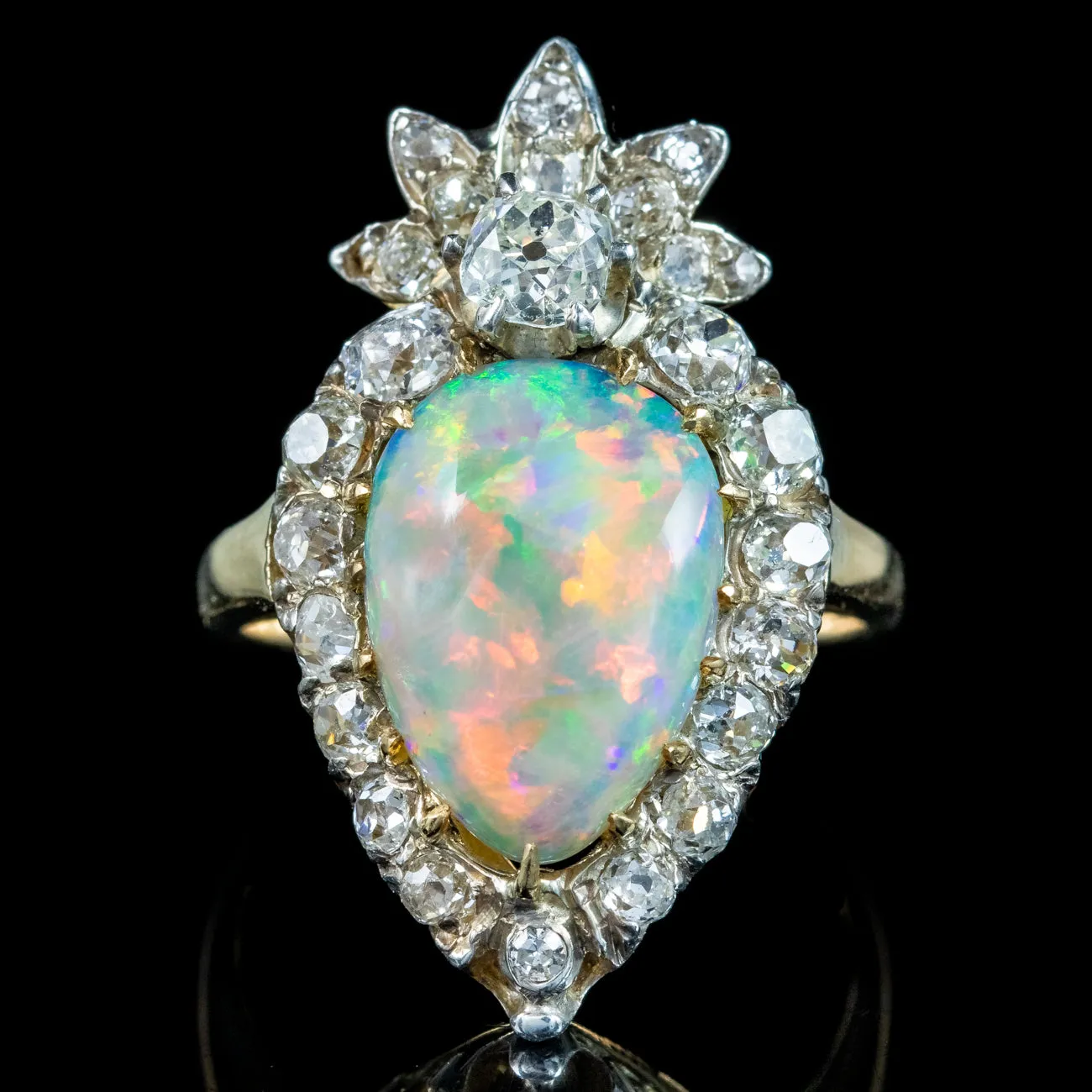 Antique Victorian Opal Diamond Cluster Ring 5.5ct Opal