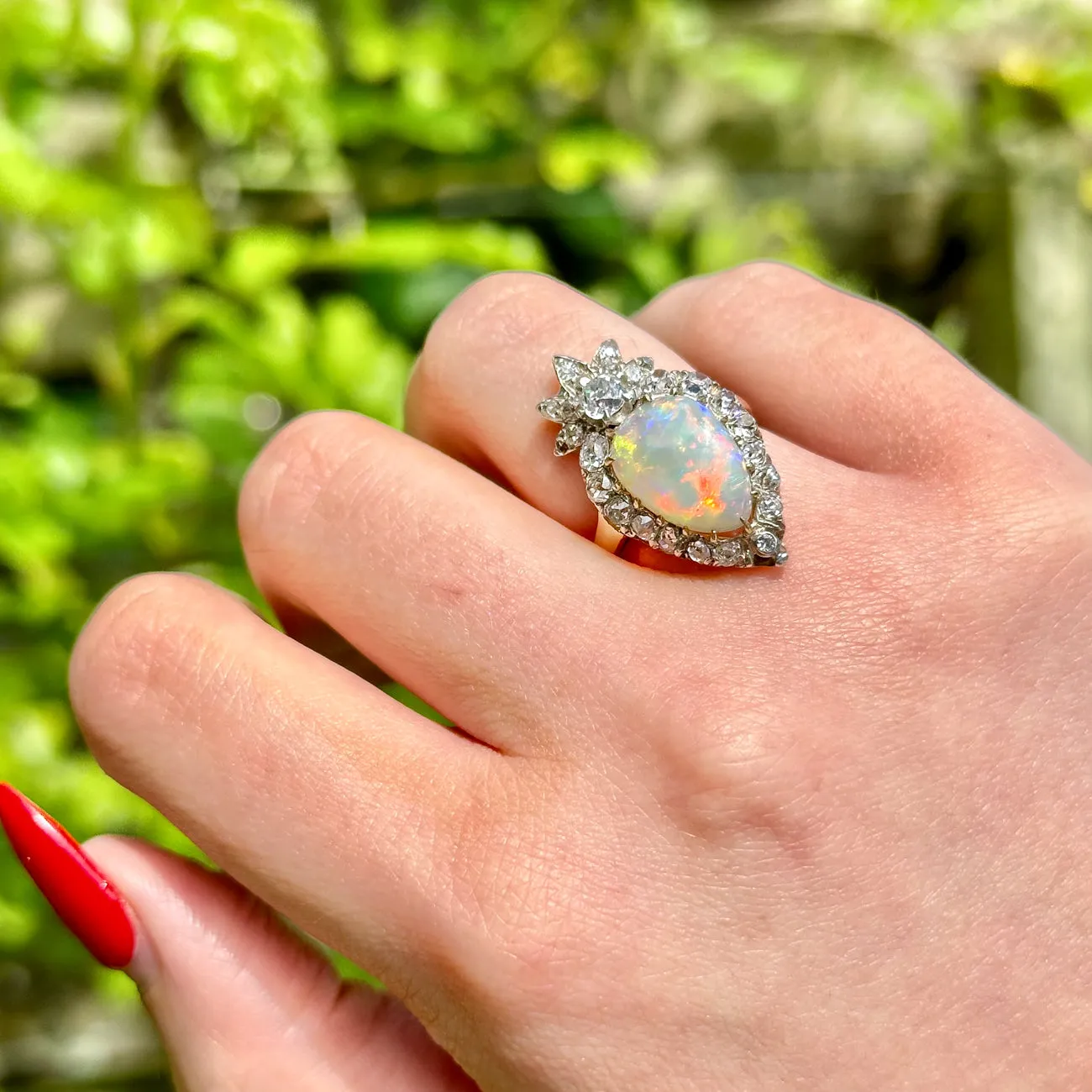 Antique Victorian Opal Diamond Cluster Ring 5.5ct Opal