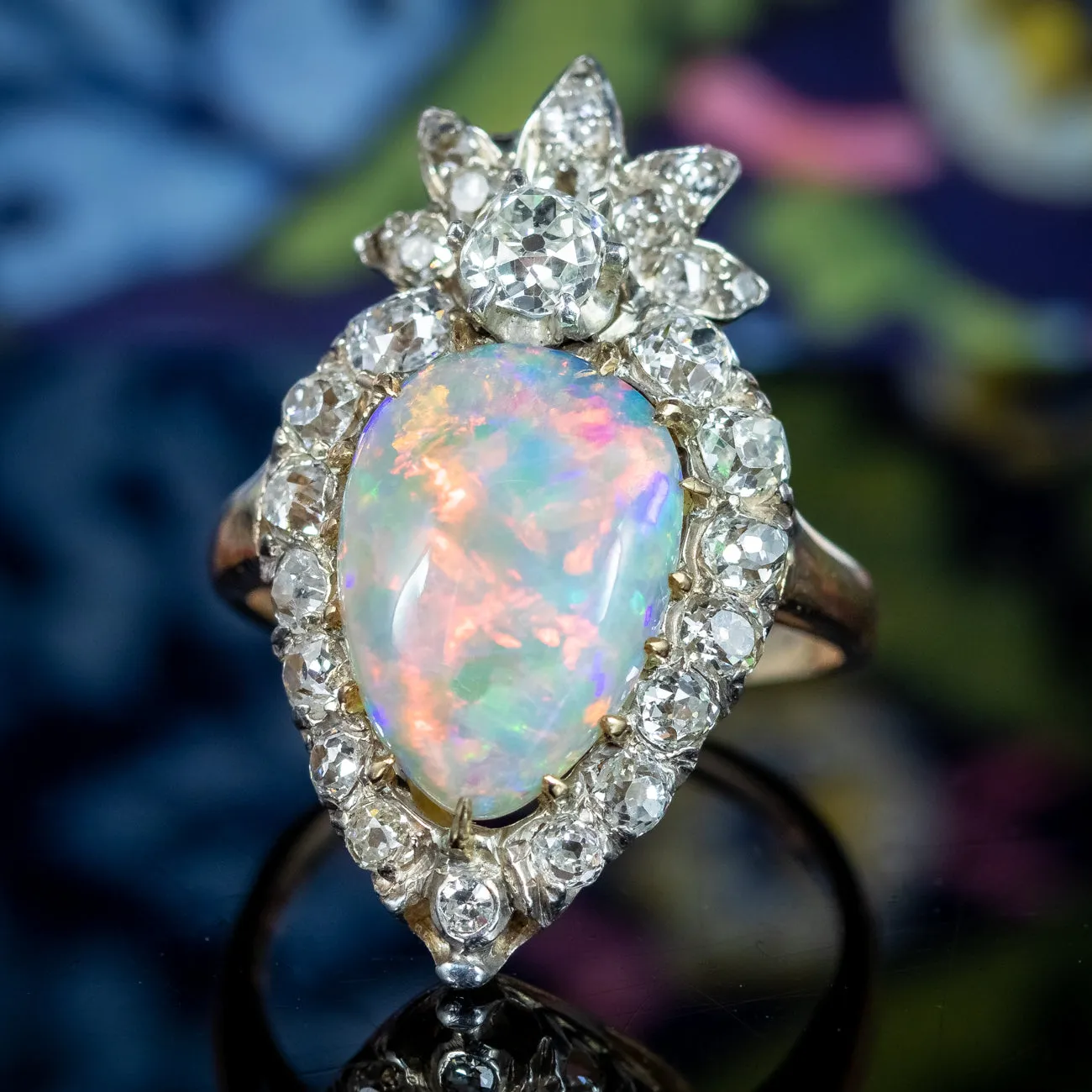 Antique Victorian Opal Diamond Cluster Ring 5.5ct Opal