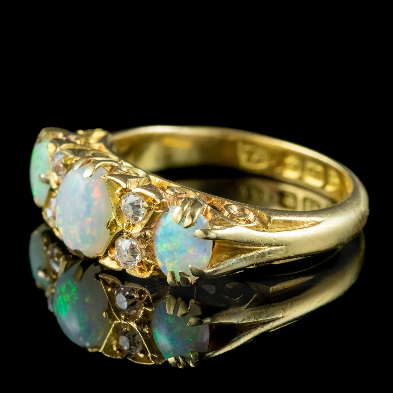 Antique Victorian Opal Diamond Ring 1.2ct Total