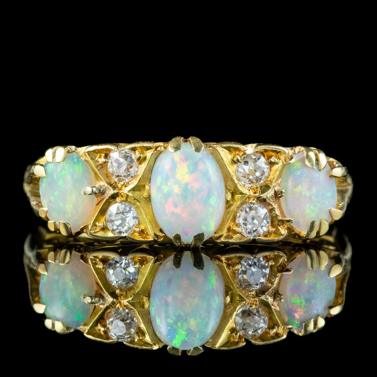 Antique Victorian Opal Diamond Ring 1.2ct Total