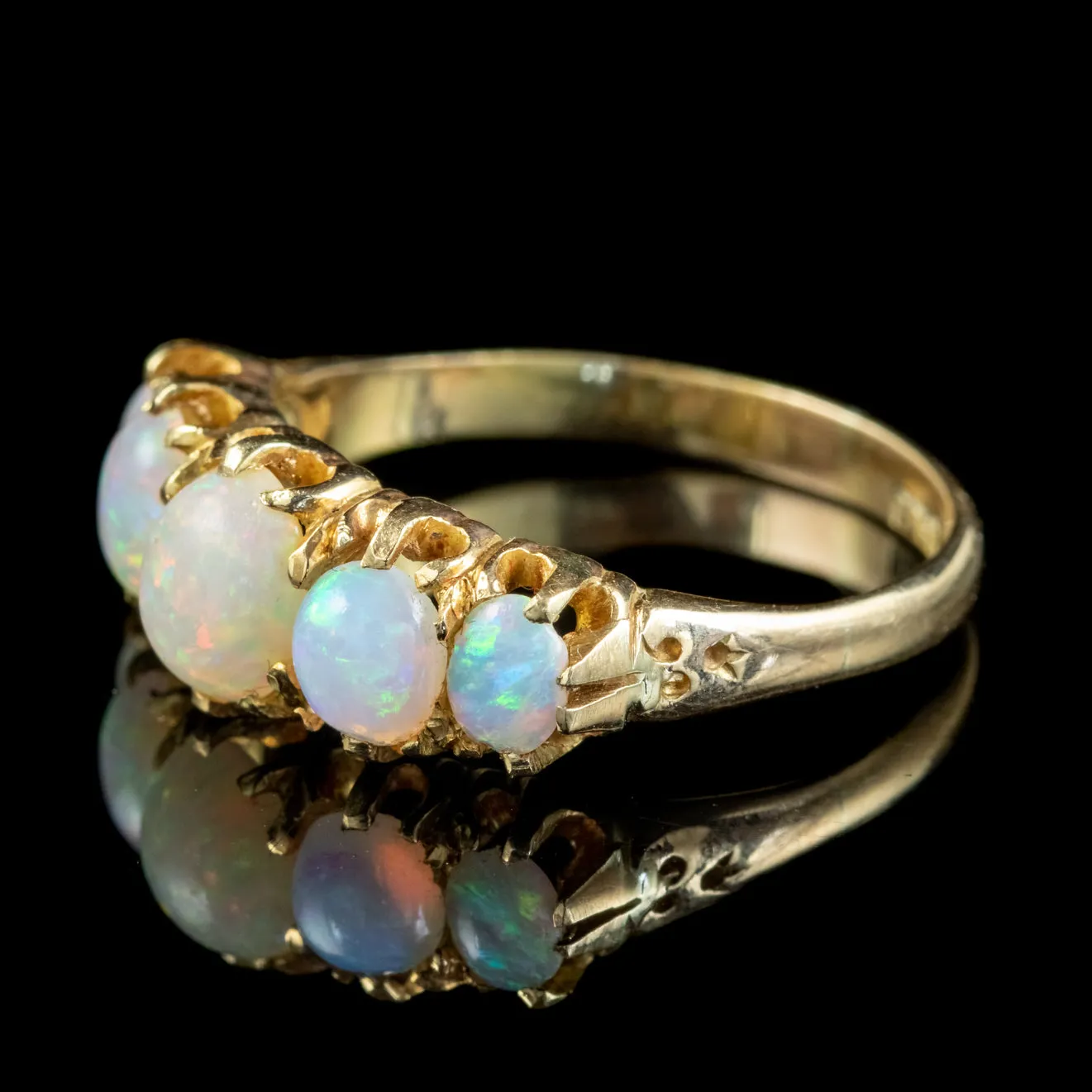 Antique Victorian Opal Five Stone Ring 18Ct Gold 2.20Ct Of Opal Circa 1900