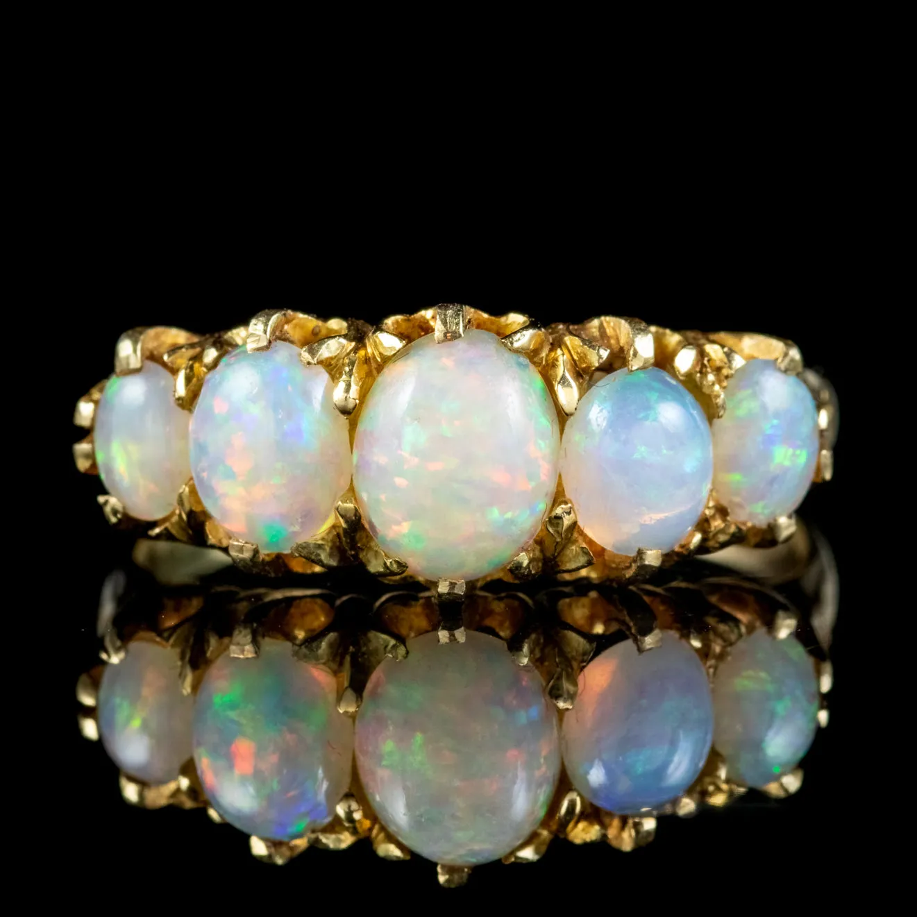 Antique Victorian Opal Five Stone Ring 18Ct Gold 2.20Ct Of Opal Circa 1900