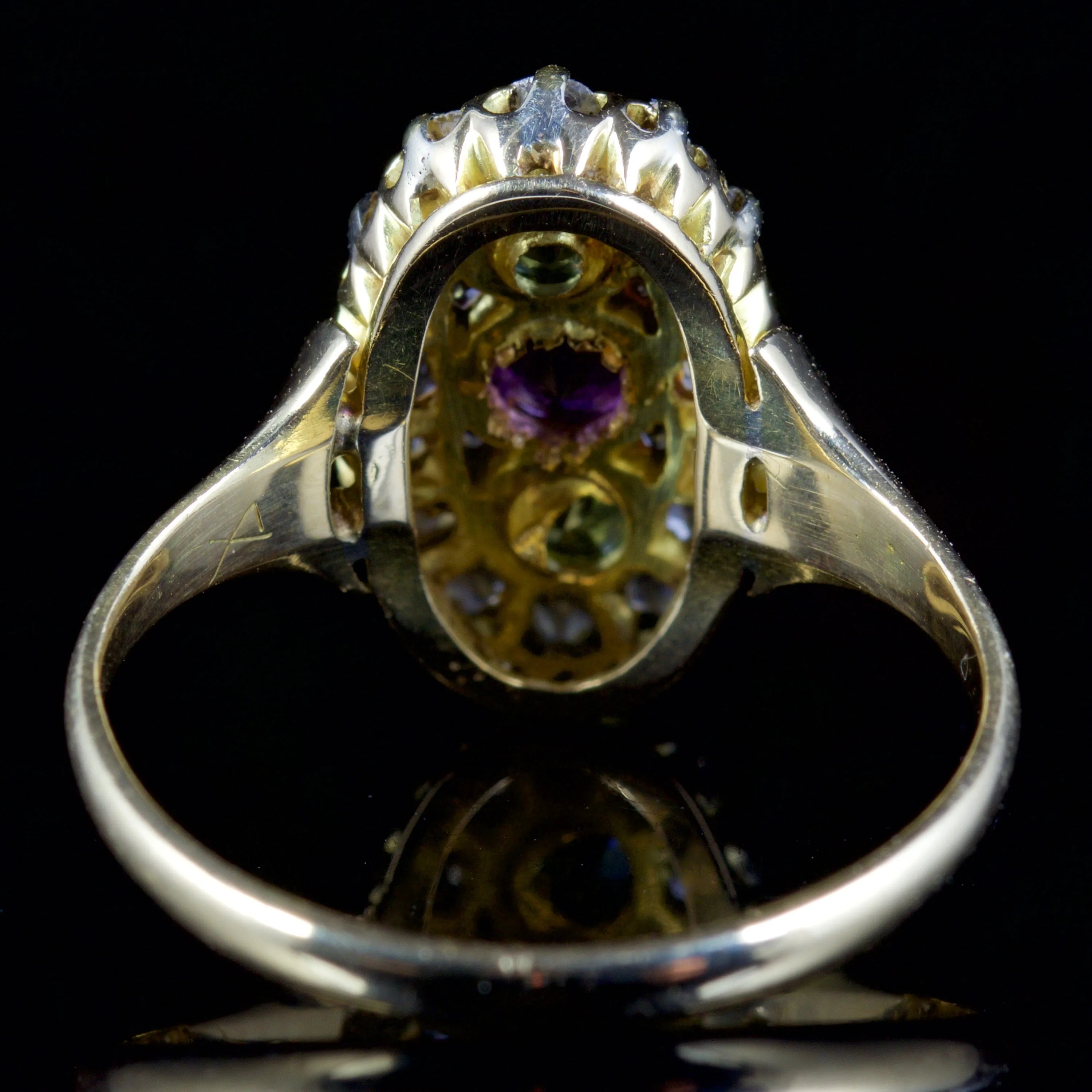 Antique Victorian Suffragette Peridot Amethyst Diamond Ring 18Ct Circa 1900