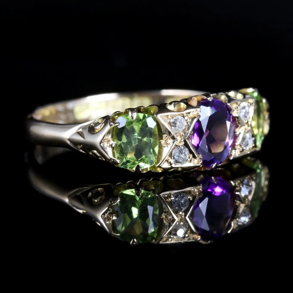 Antique Victorian Suffragette Ring 18Ct Diamond Amethyst Peridot Circa 1900