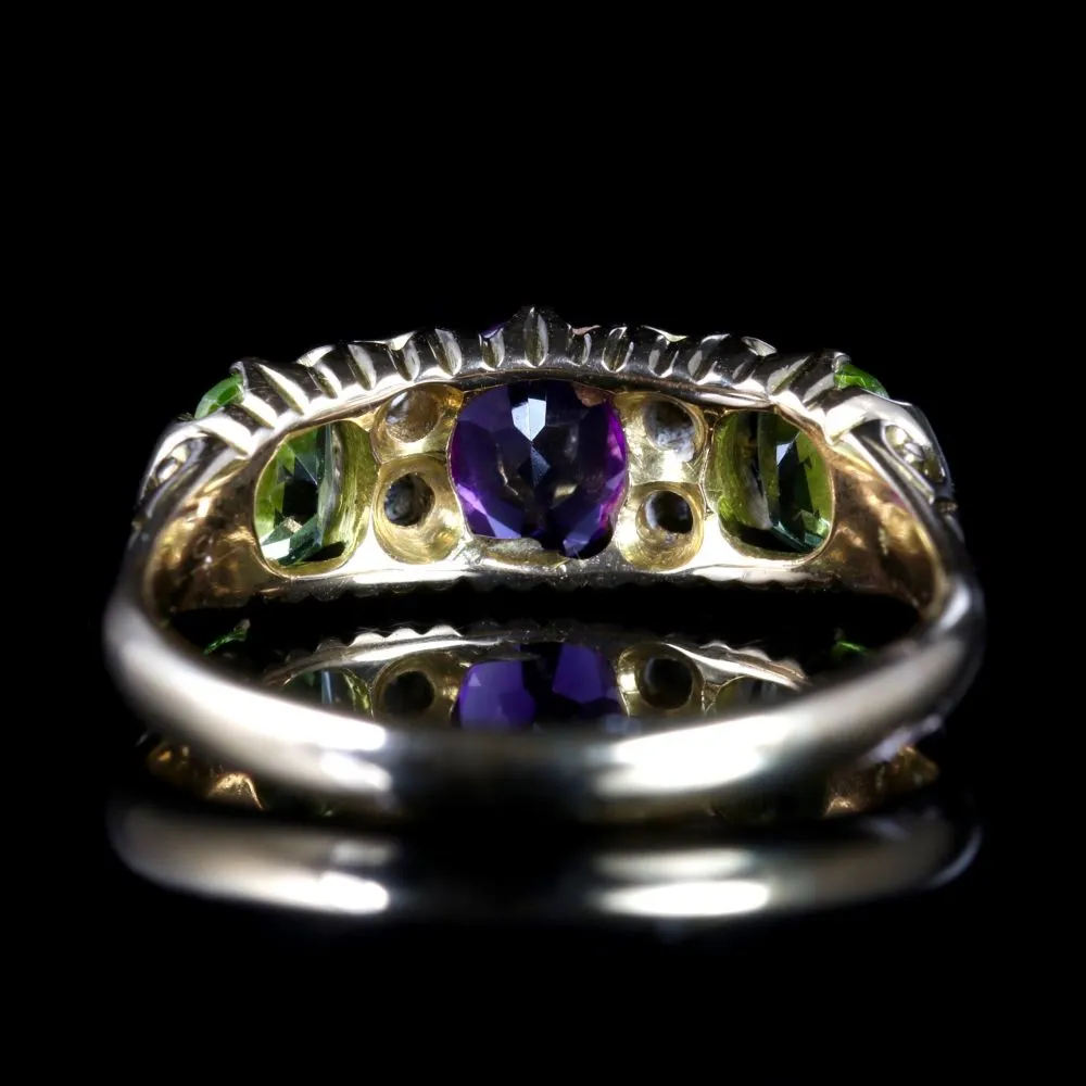 Antique Victorian Suffragette Ring 18Ct Diamond Amethyst Peridot Circa 1900