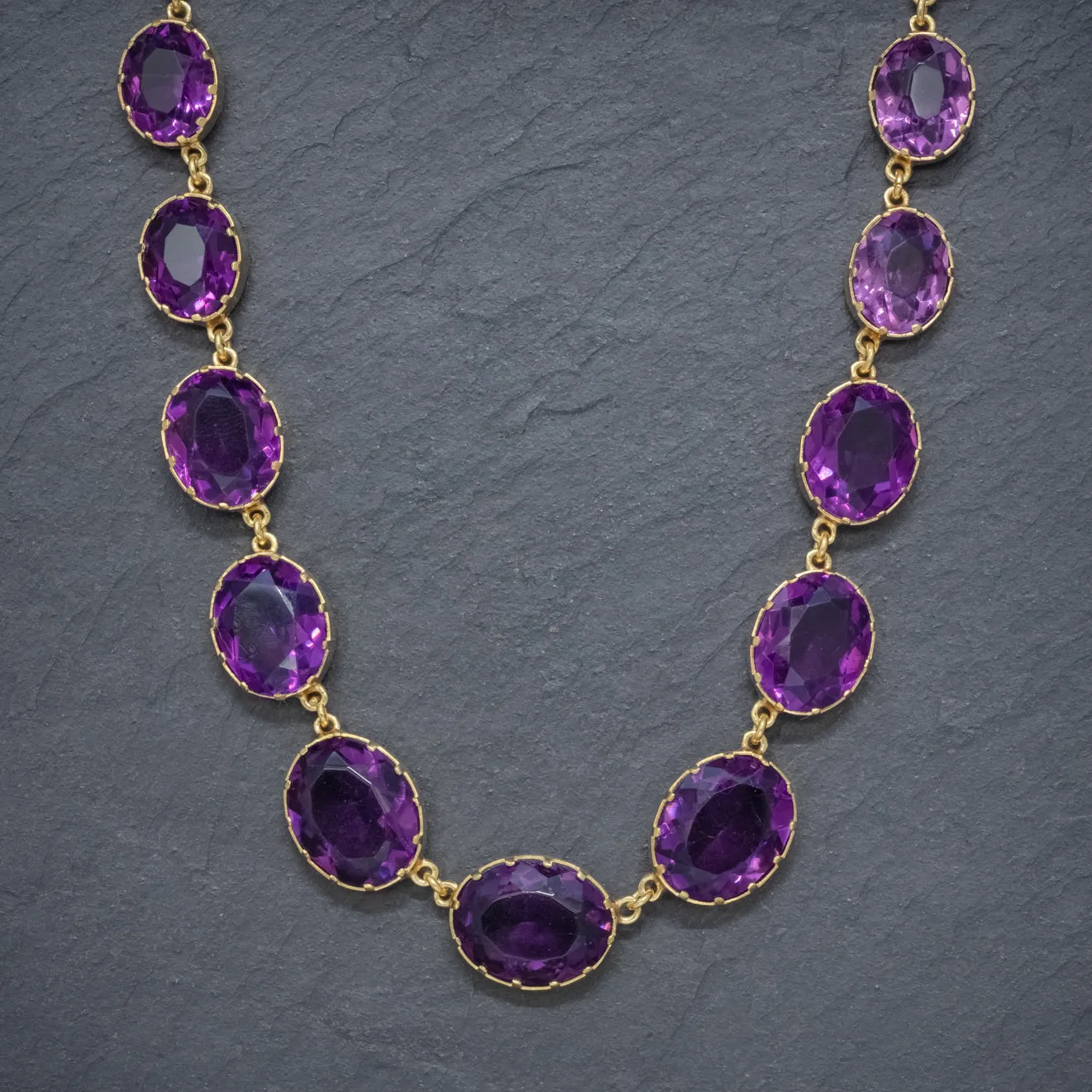 Antique Victorian Violet Paste Necklace 18Ct Gold On Silver Circa 1900