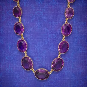 Antique Victorian Violet Paste Necklace 18Ct Gold On Silver Circa 1900