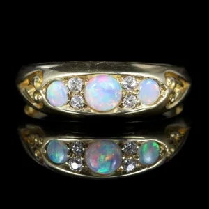 Antique Victorian Opal Diamond Ring Dated 1890