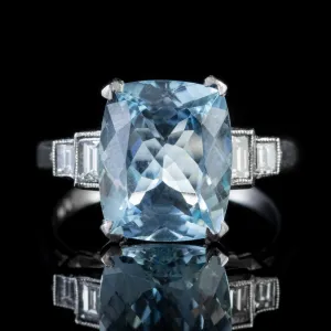 Aquamarine Diamond Ring Platinum 5.4Ct Briolette Cut Aqua Vs1 Clarity Diamonds