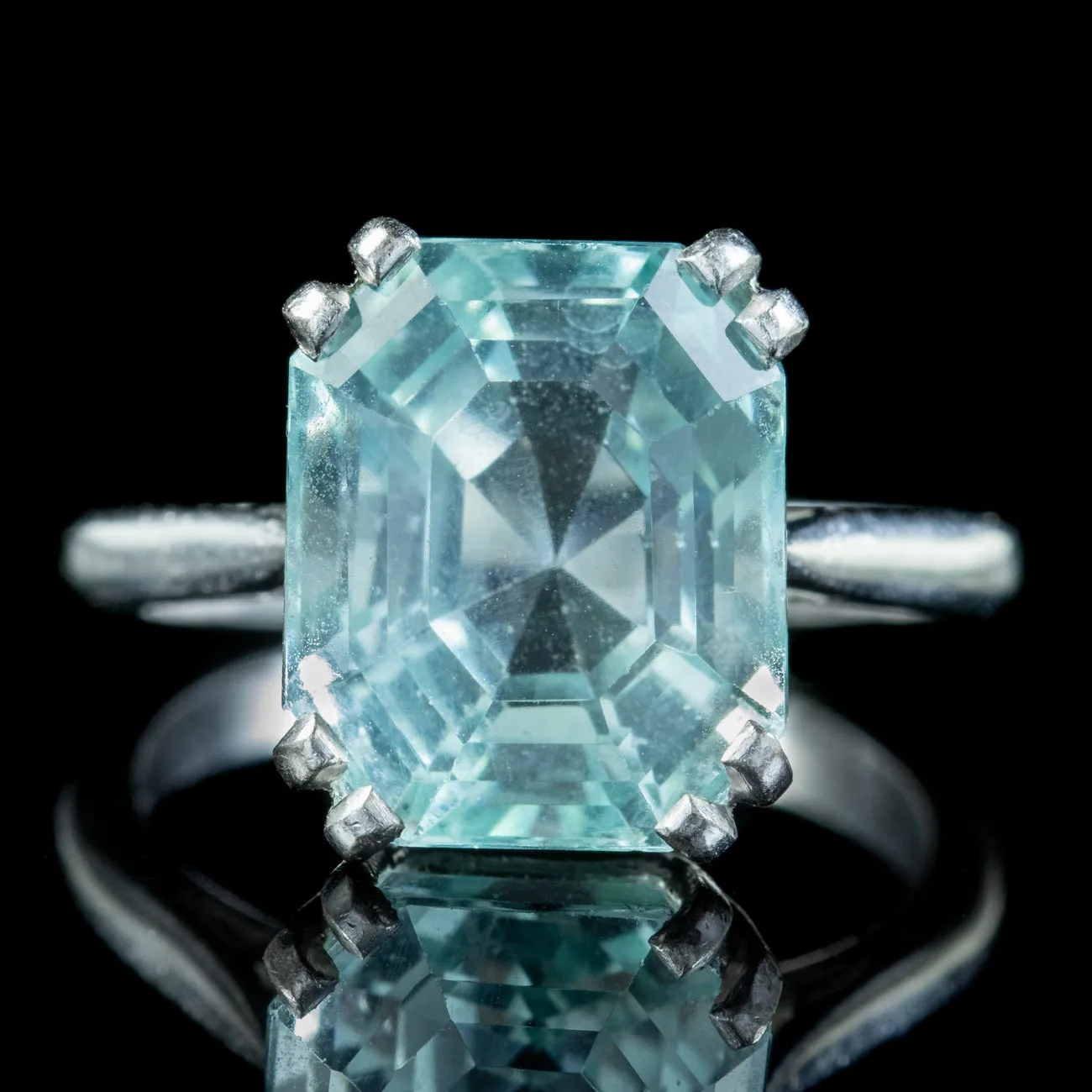 Art Deco Aquamarine Solitaire Ring 6ct Aqua