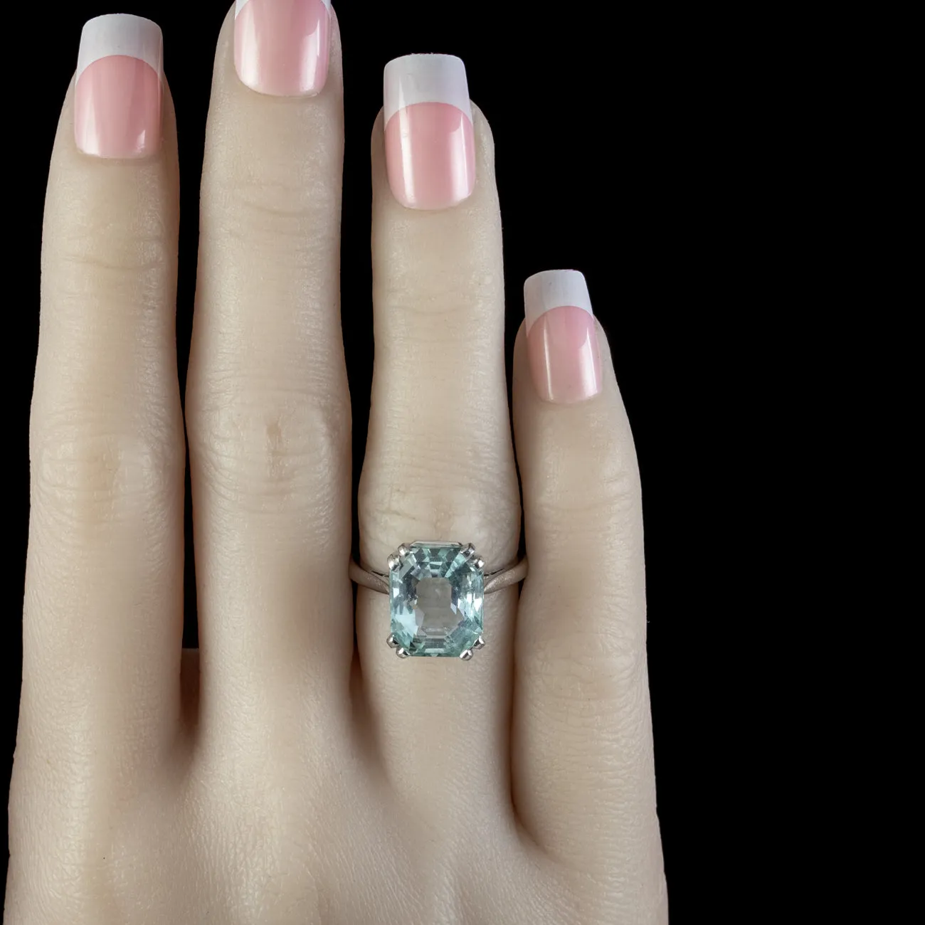 Art Deco Aquamarine Solitaire Ring 6ct Aqua