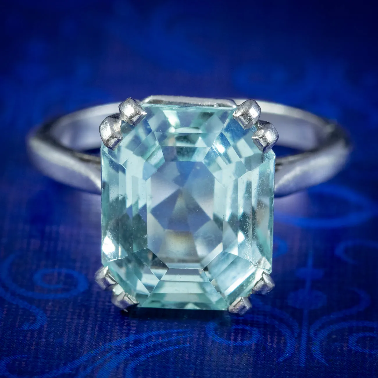 Art Deco Aquamarine Solitaire Ring 6ct Aqua