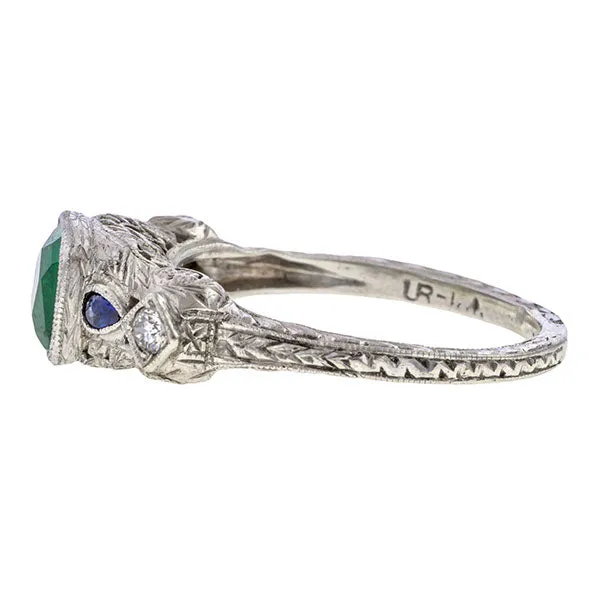 Art Deco Emerald, Sapphire & Diamond Ring