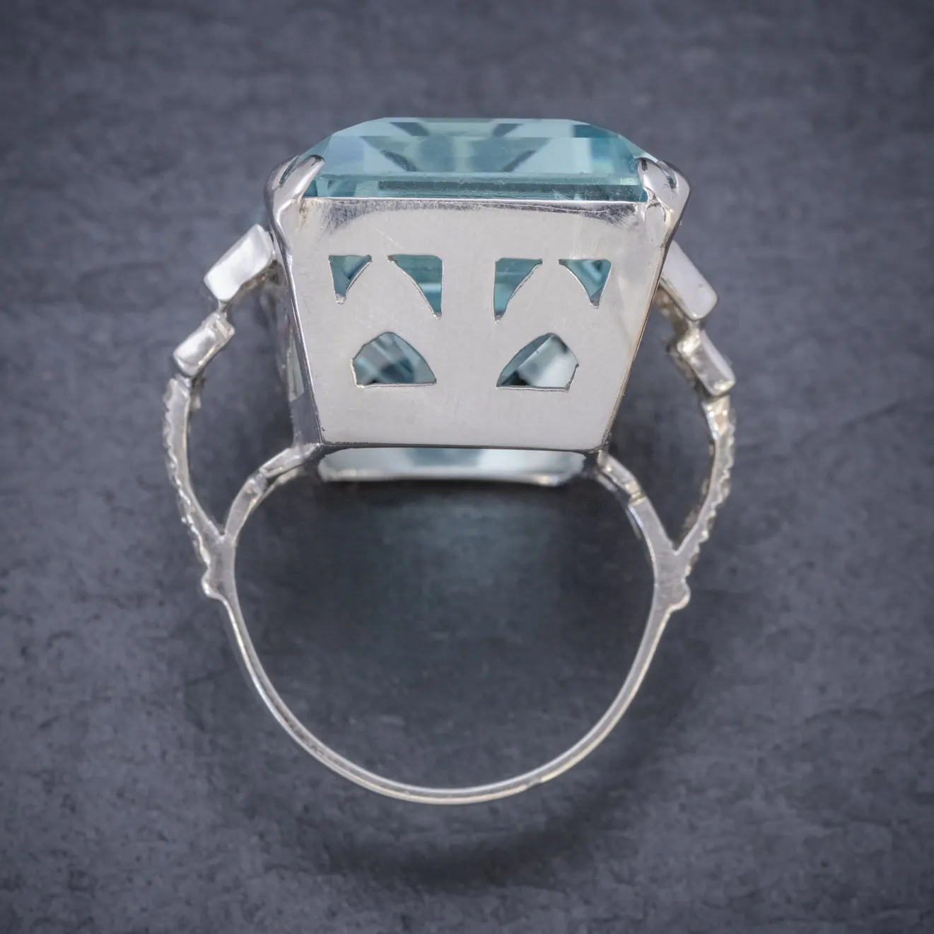 Art Deco French 56Ct Aquamarine Diamond Ring Platinum Circa 1930