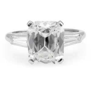 Art Deco GIA 4.15 Carat Cushion Cut Diamond Platinum Engagement Ring