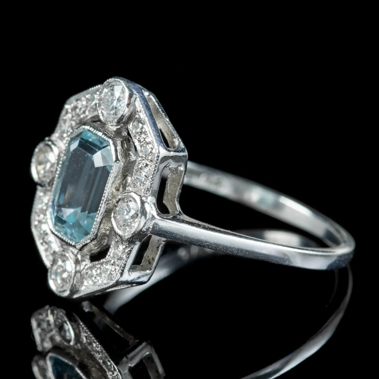 Art Deco Style Aquamarine Diamond Cluster Ring 1ct Aqua