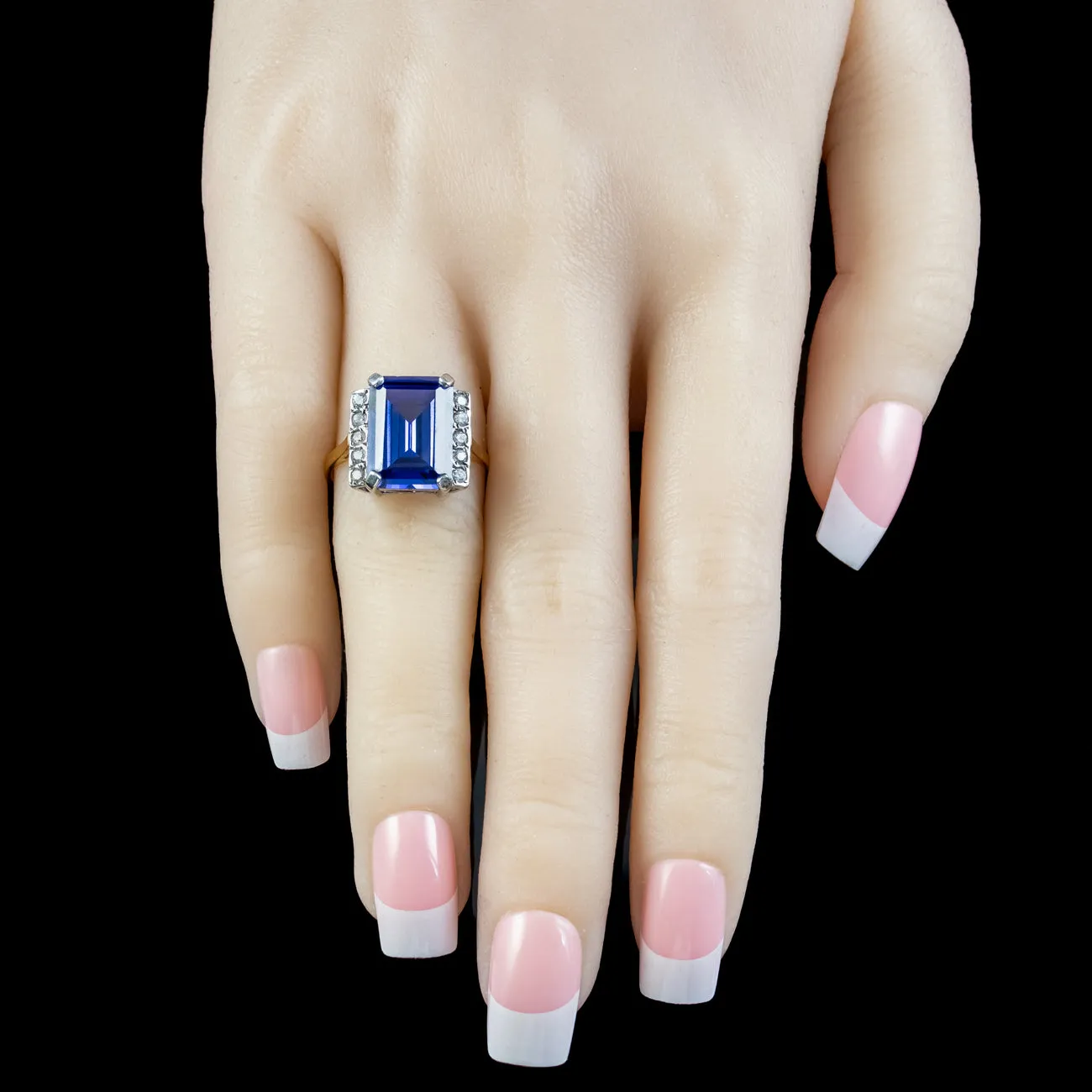 Art Deco Style Blue CZ Tanzanite Cocktail Ring