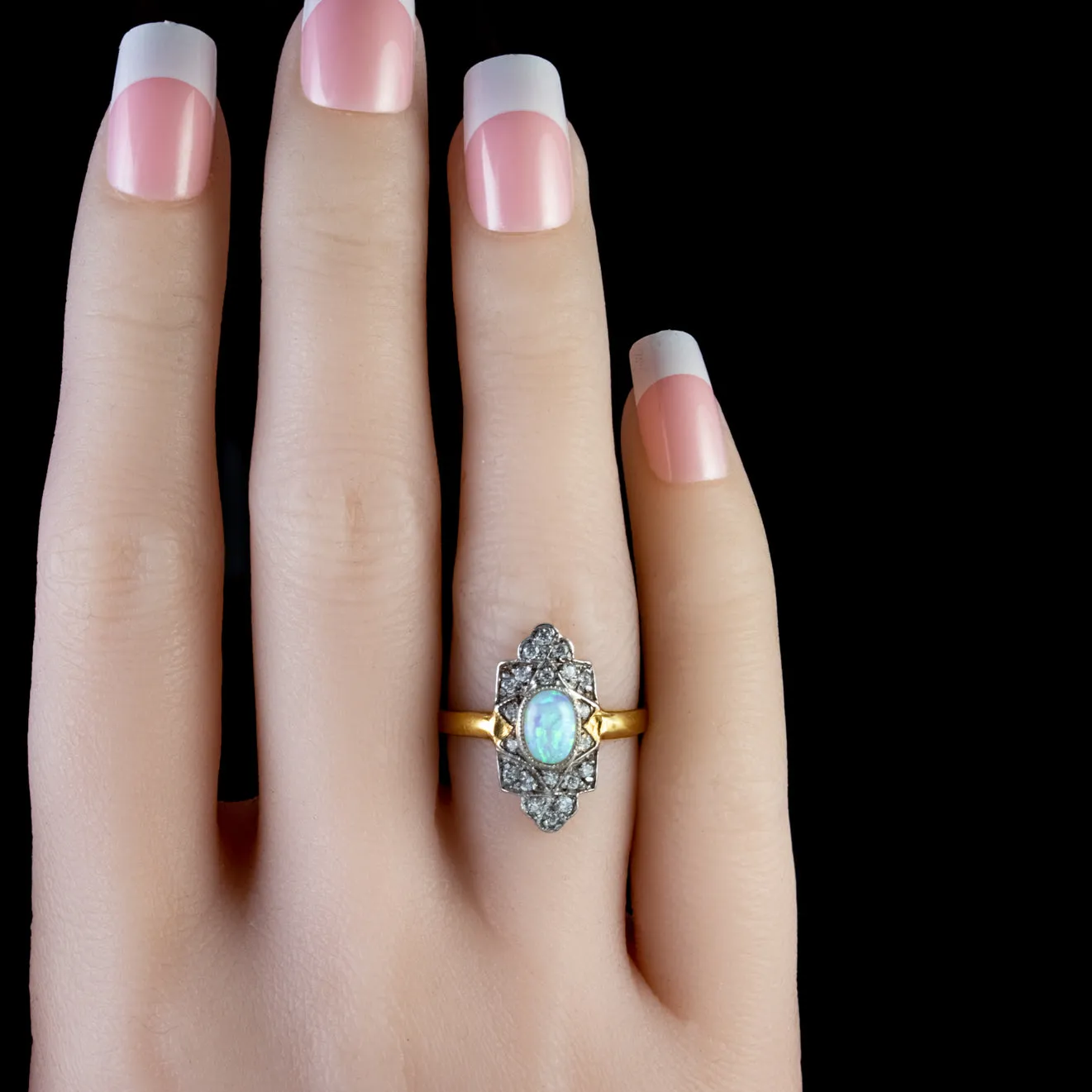 Art Deco Style Opal CZ Ring