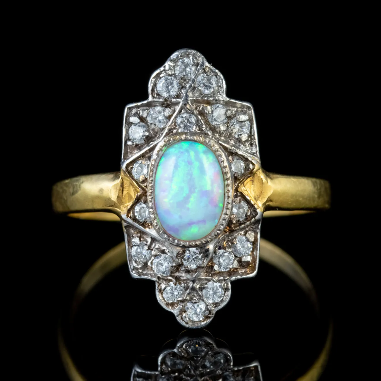 Art Deco Style Opal CZ Ring