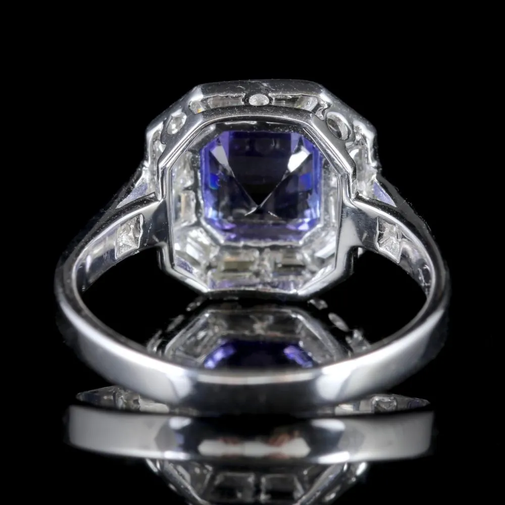 Art Deco Style Tanzanite Diamond Ring 18Ct White Gold 1.70Ct Tanzanite