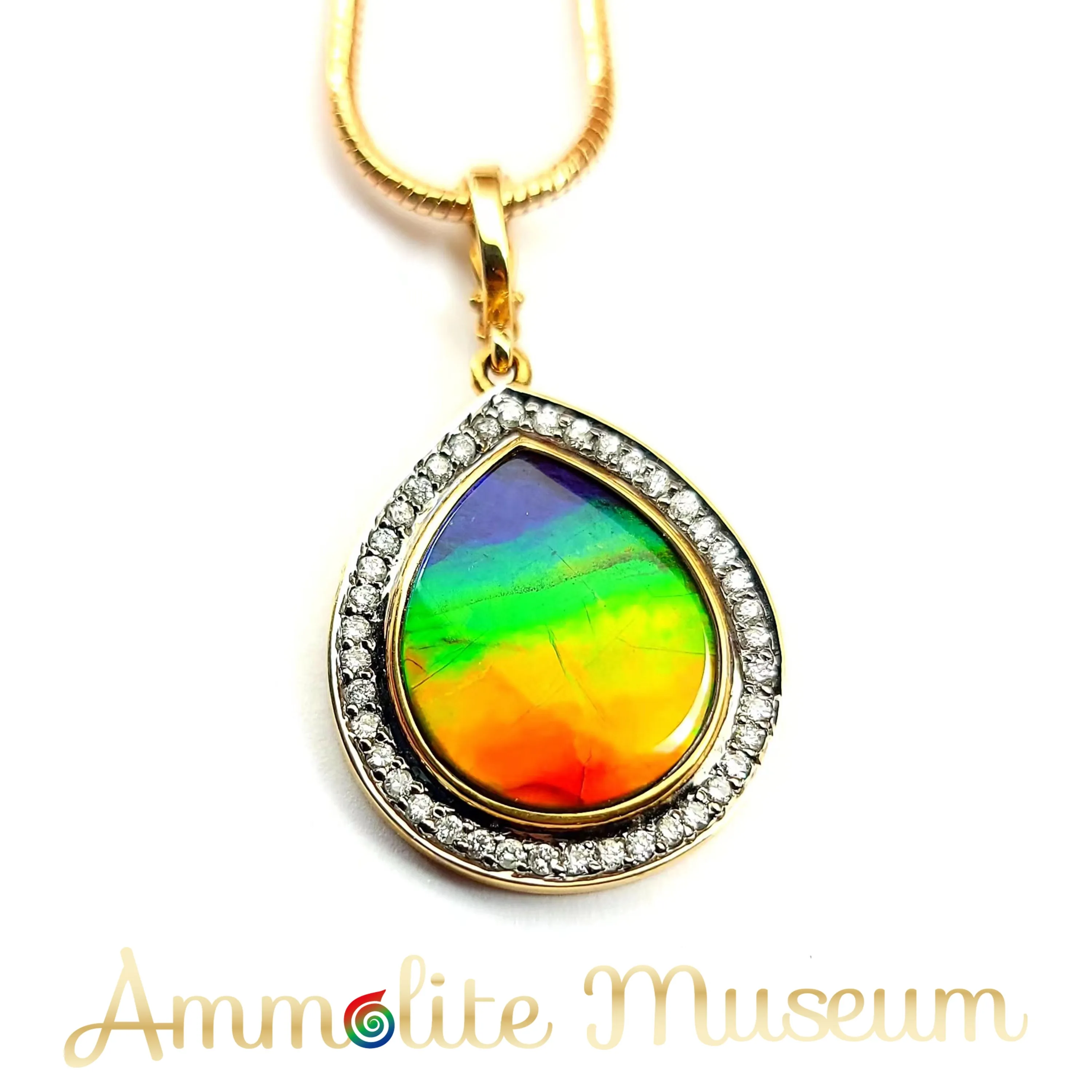 AURORA 14K Gold Classic Pear-shaped Ammolite Pendant