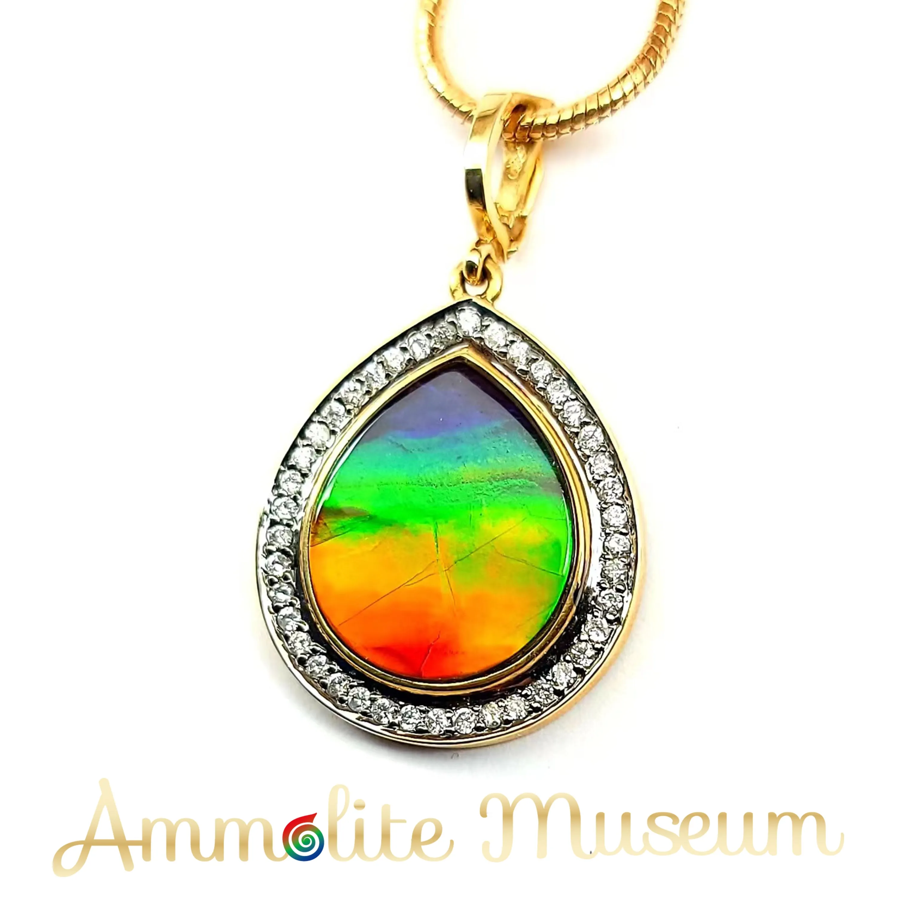 AURORA 14K Gold Classic Pear-shaped Ammolite Pendant