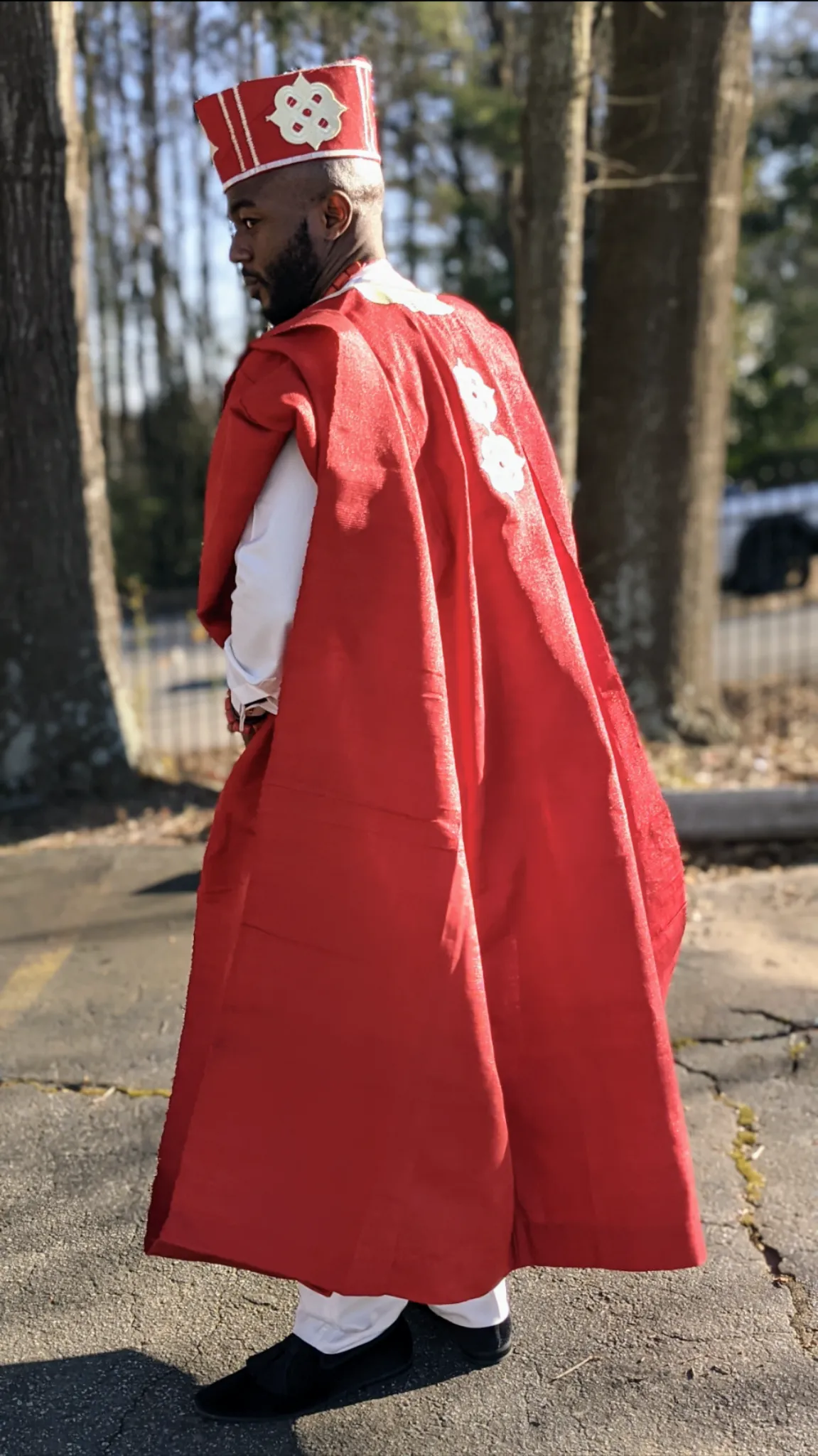 Awoniyi Red Beige Aso Oke Grandboubou Agbada Robe DPAW911