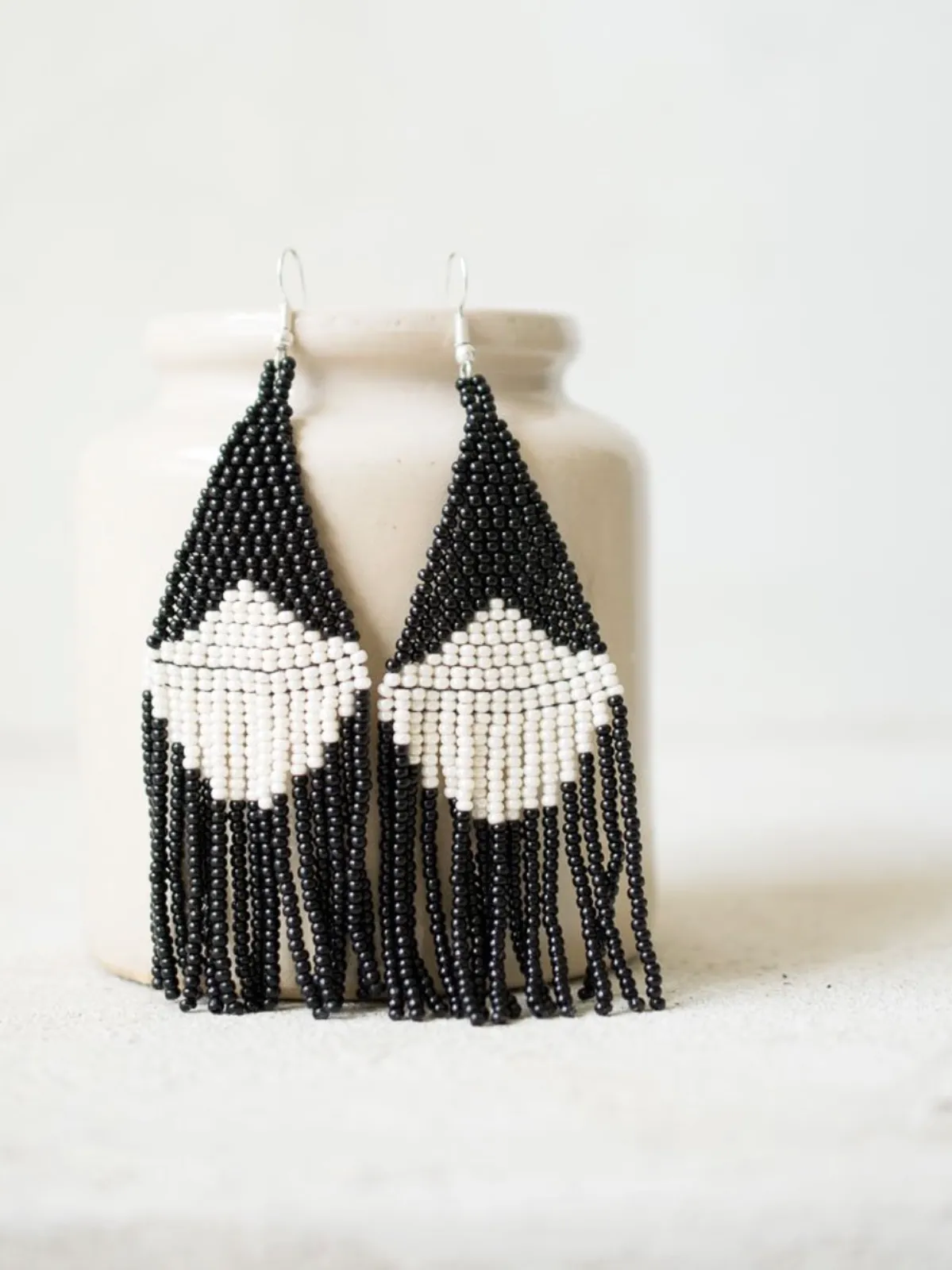 Beaded Fringe Earrings In Contrast