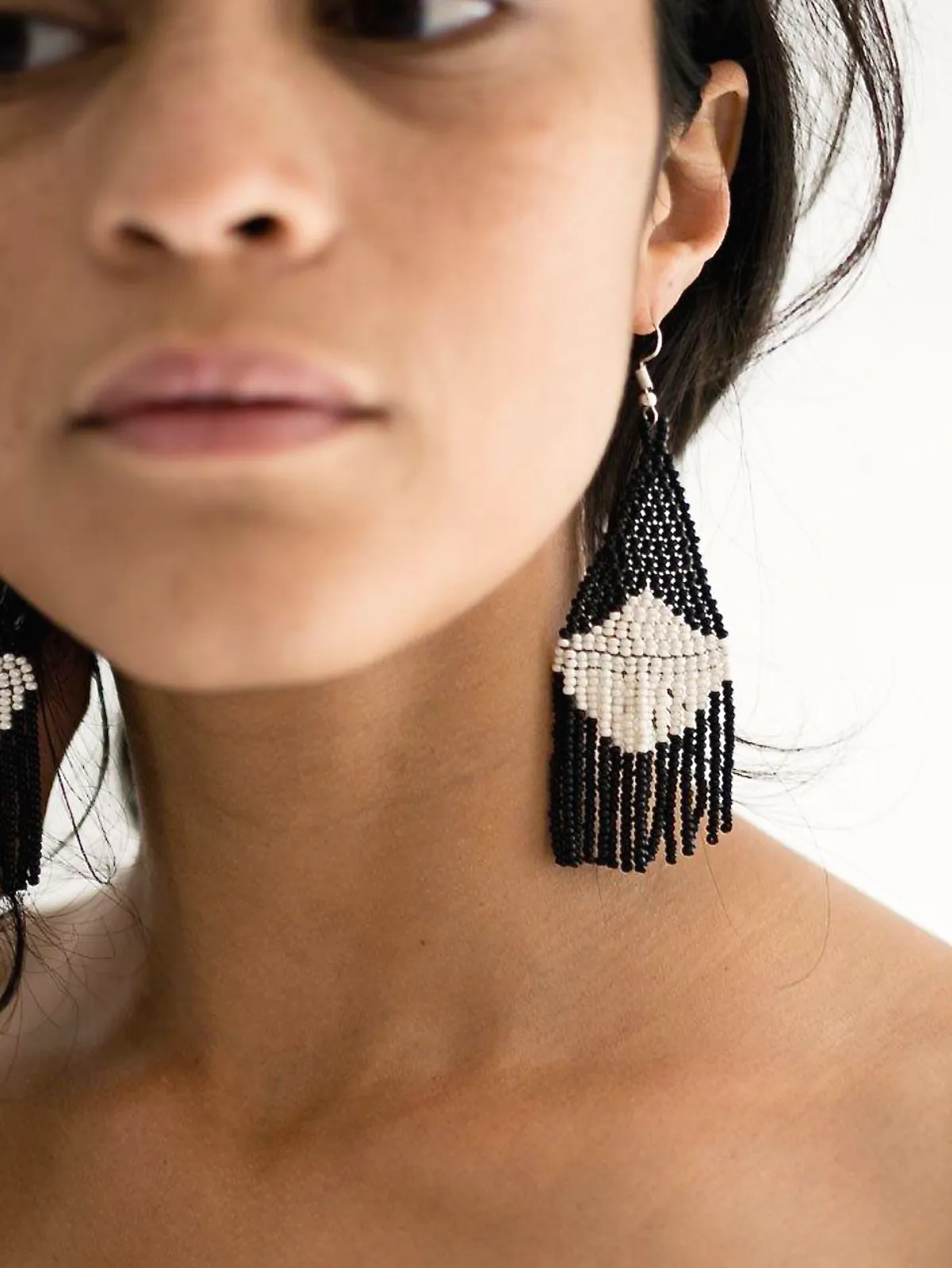 Beaded Fringe Earrings In Contrast