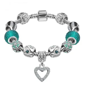 Best LOVE Gift Silver Plated Heart Charm bracelet for Women Murano Glass Beads Jewelry Original Bracelets Cuff Bracelet