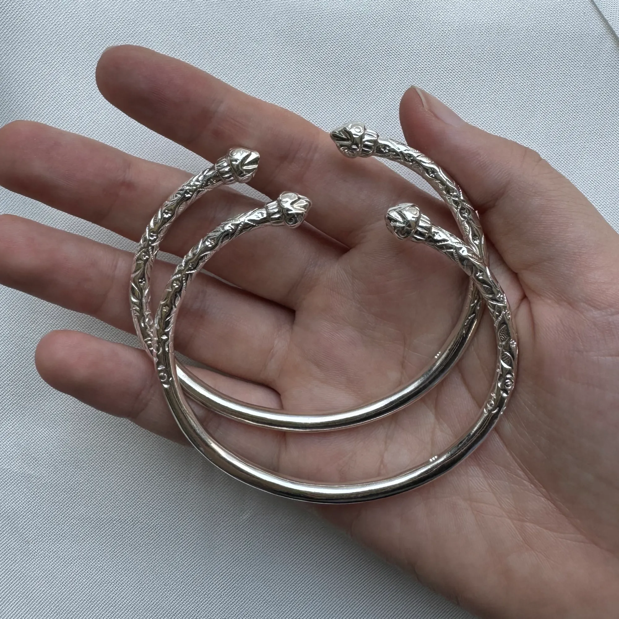 Better Jewelry Solid .925 Sterling Silver West Indian Bangles with Fancy Pointed Ends, 1 pair