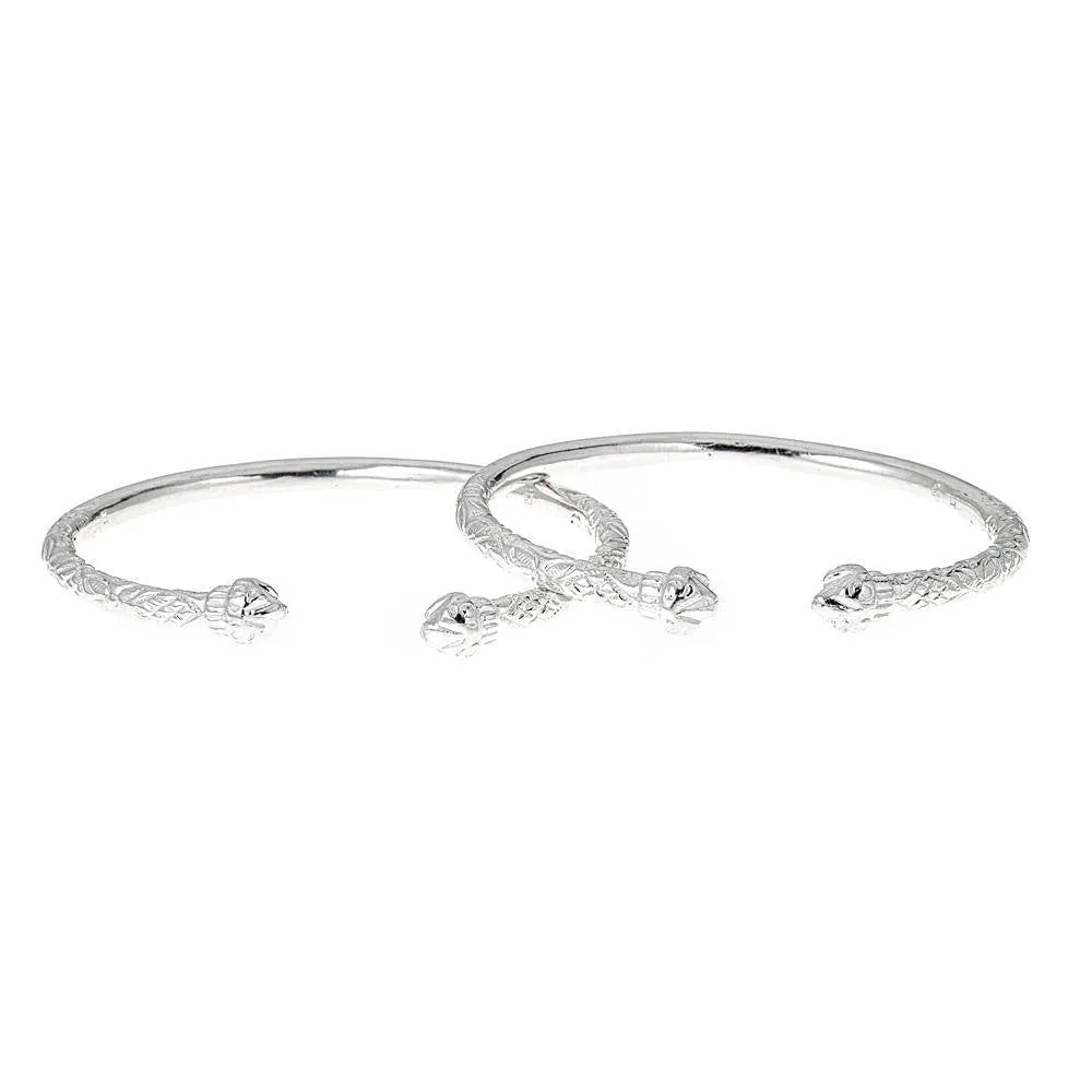 Better Jewelry Solid .925 Sterling Silver West Indian Bangles with Fancy Pointed Ends, 1 pair