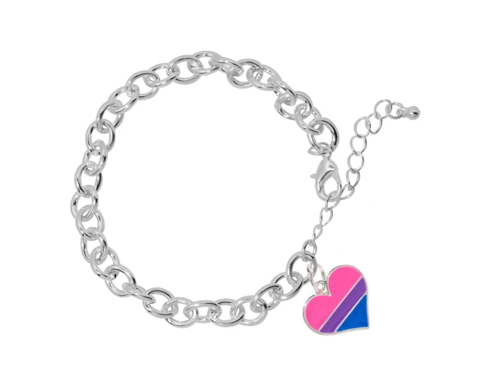 Bisexual Flag Heart Chunky Charm Bracelets