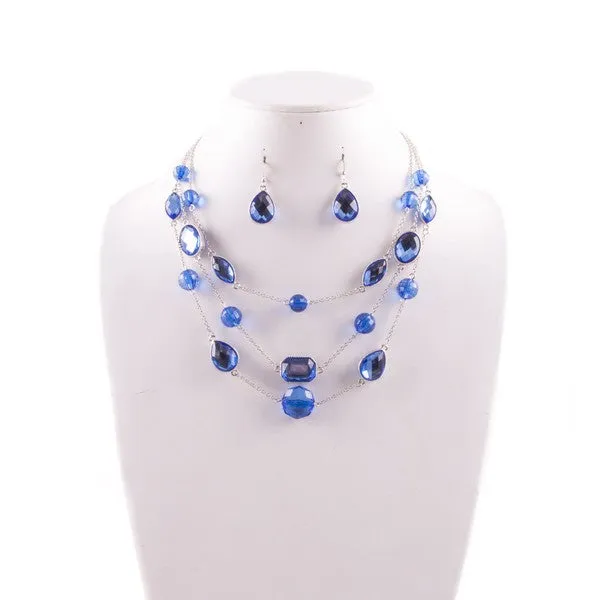 BLUE SILVER GEM LAYERED NECKLACE