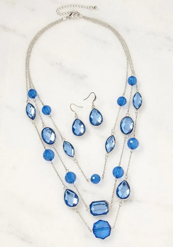 BLUE SILVER GEM LAYERED NECKLACE