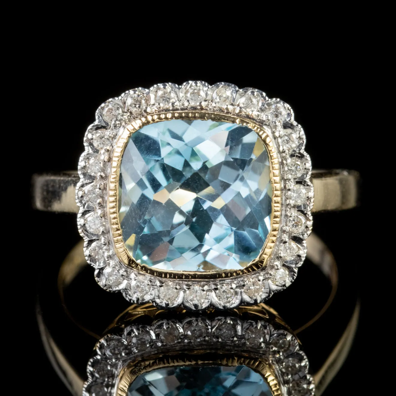 Blue Topaz Diamond Ring 9Ct Gold 4.25Ct Blue Topaz