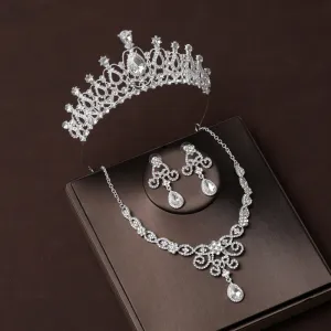 Bridal jewelry necklace earrings set wedding crown three-piece set wedding accessories