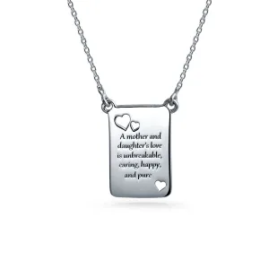 Buff Mother Daughter Bond Word Quote Rectangular Heart Pendant Necklace