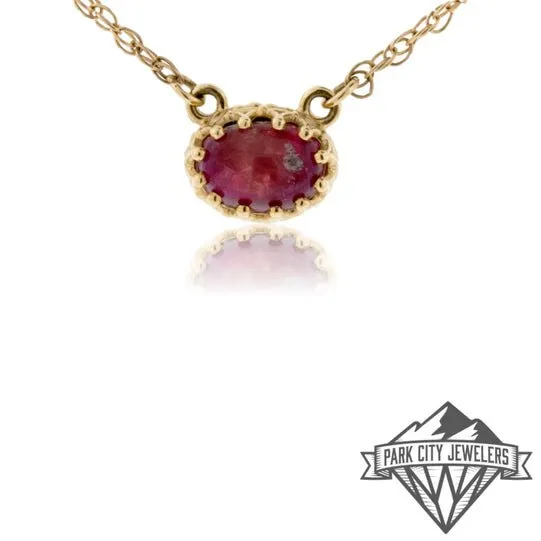 Cabochon Cut Red Emerald Crown Pendant