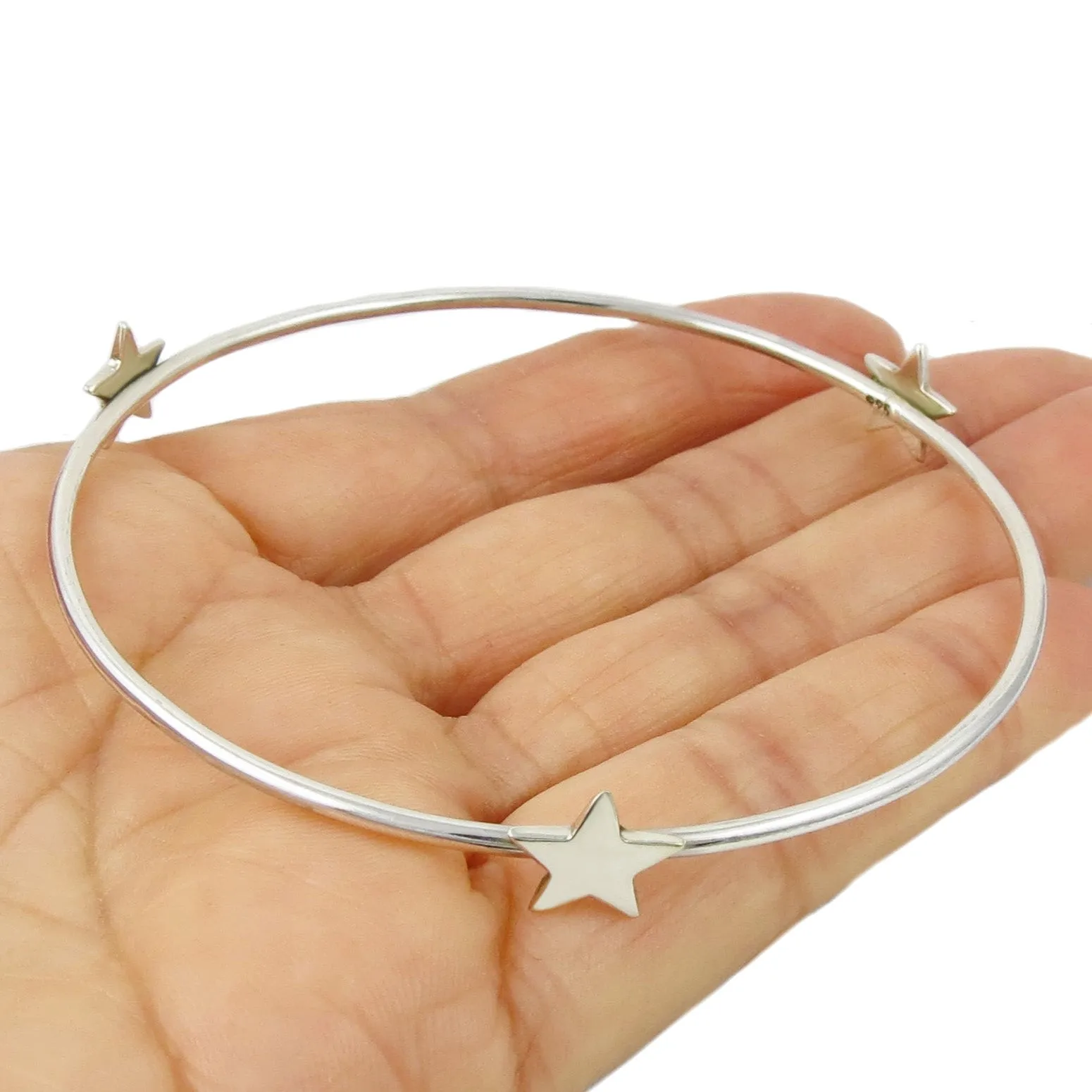 Celestial Star 925 Sterling Silver Circle Bangle