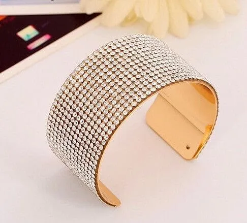 Chic Crystalized Wide Cuff Open Bracelet