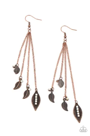 Chiming Leaflets Copper and White Gem Leaf Charm Earrings - Paparazzi Accessories