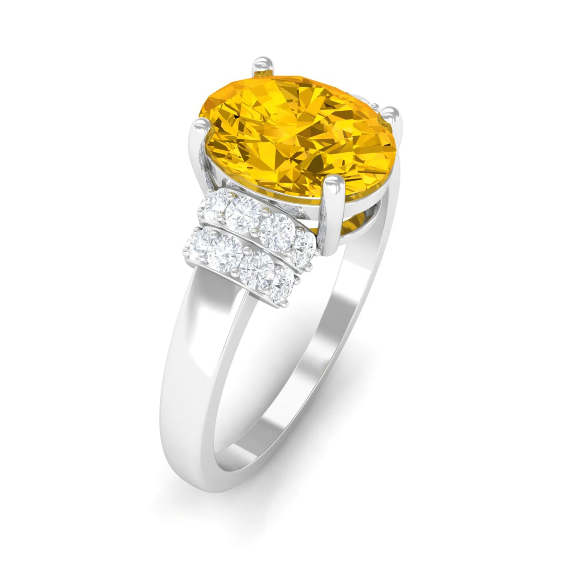 Created Yellow Sapphire Oval Engagement Ring with Diamond Accent